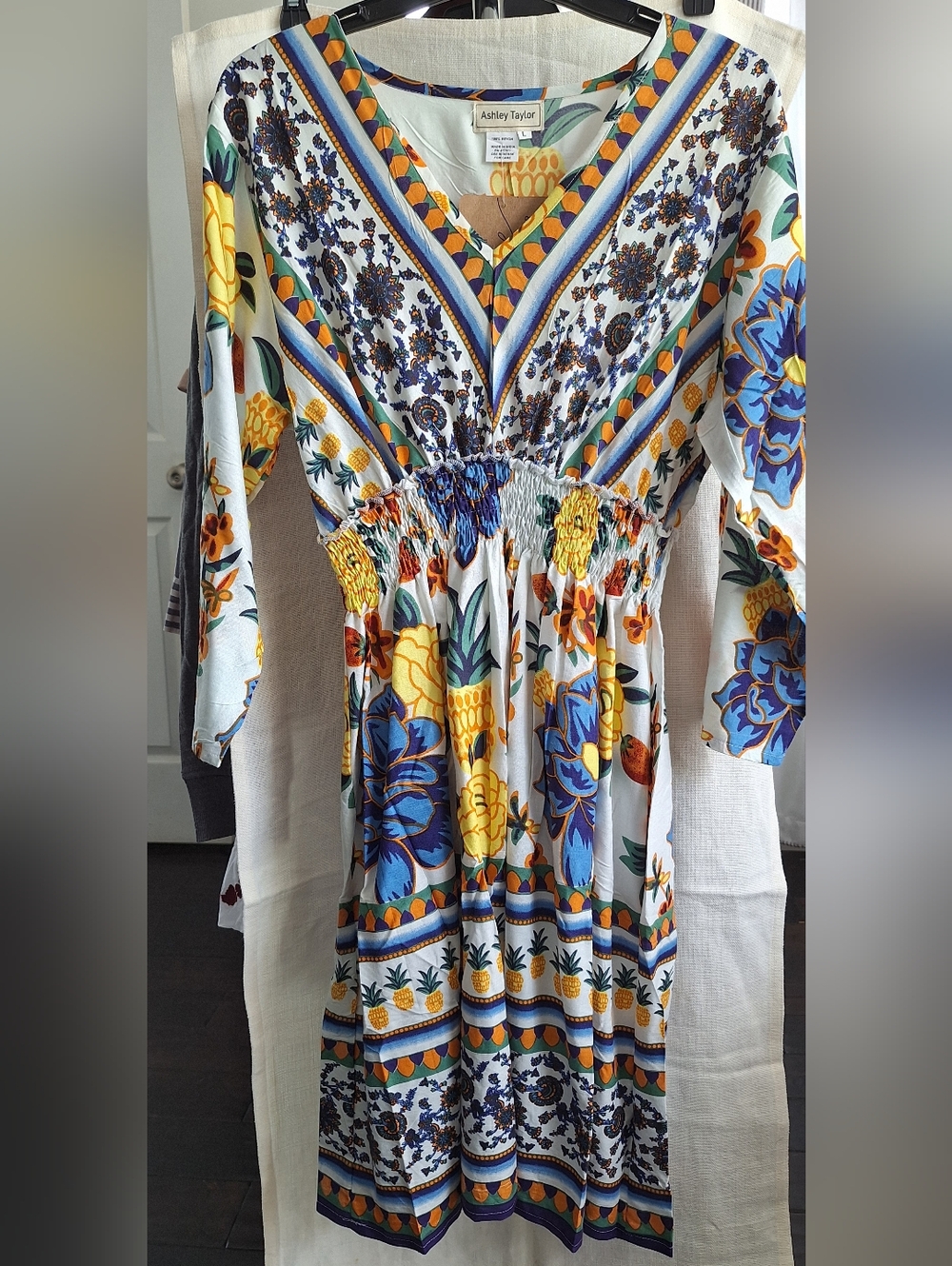 NWT Ashley Taylor Floral Pineapple Dress Size L Boho Midi